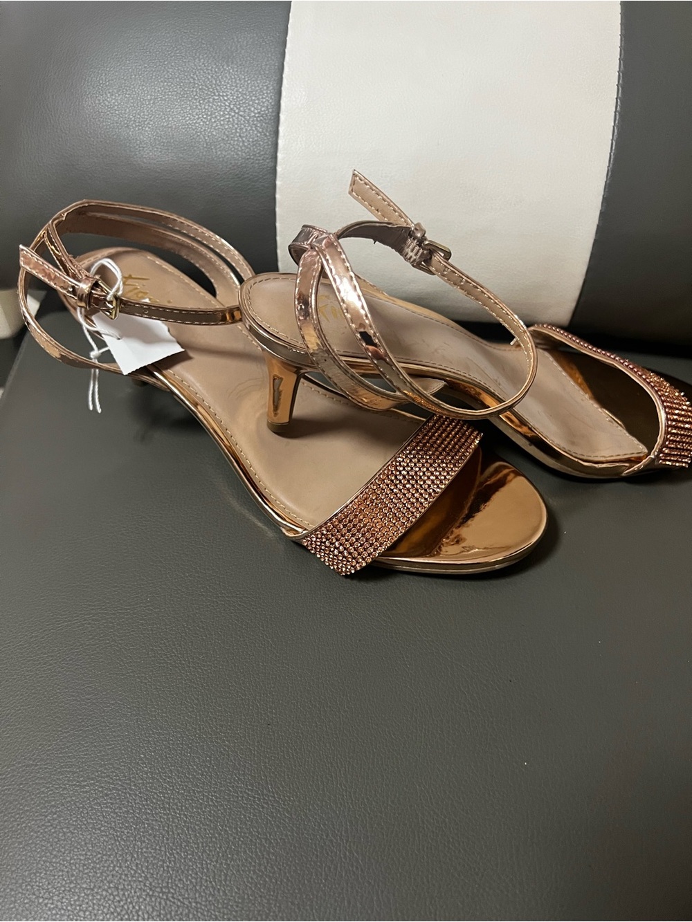 FIONI Clothing Rose Gold Crystal Strap Mid Heel Sandals